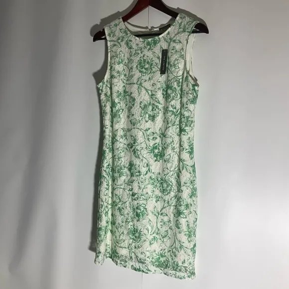THE LIMITED Green Floral Lace Sleeveless Sheath Crew Neck Back Zip Dress Sz PM