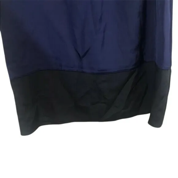 Theory Size 8 Charlaine Silk Colorblock Mini Shift Dress Navy Black Loose Fit