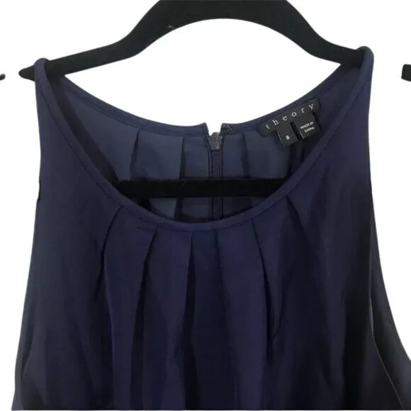 Theory Size 8 Charlaine Silk Colorblock Mini Shift Dress Navy Black Loose Fit