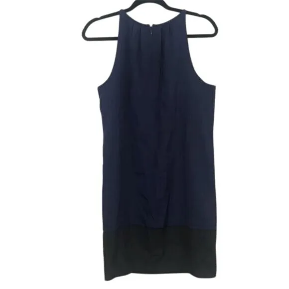 Theory Size 8 Charlaine Silk Colorblock Mini Shift Dress Navy Black Loose Fit