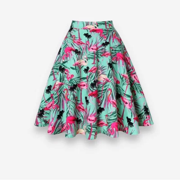 Tiki Flamingo Pin Up Clothing Swing Skirt Size L
