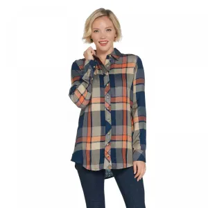 Tolani Collection Women's Long-Sleeve Button Front Tunic Top Blouse