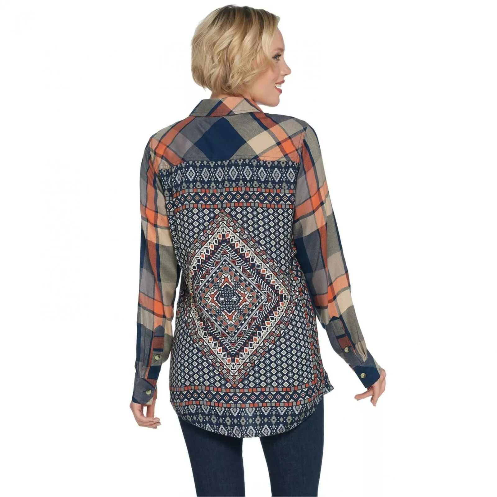 Tolani Collection Women's Long-Sleeve Button Front Tunic Top Blouse