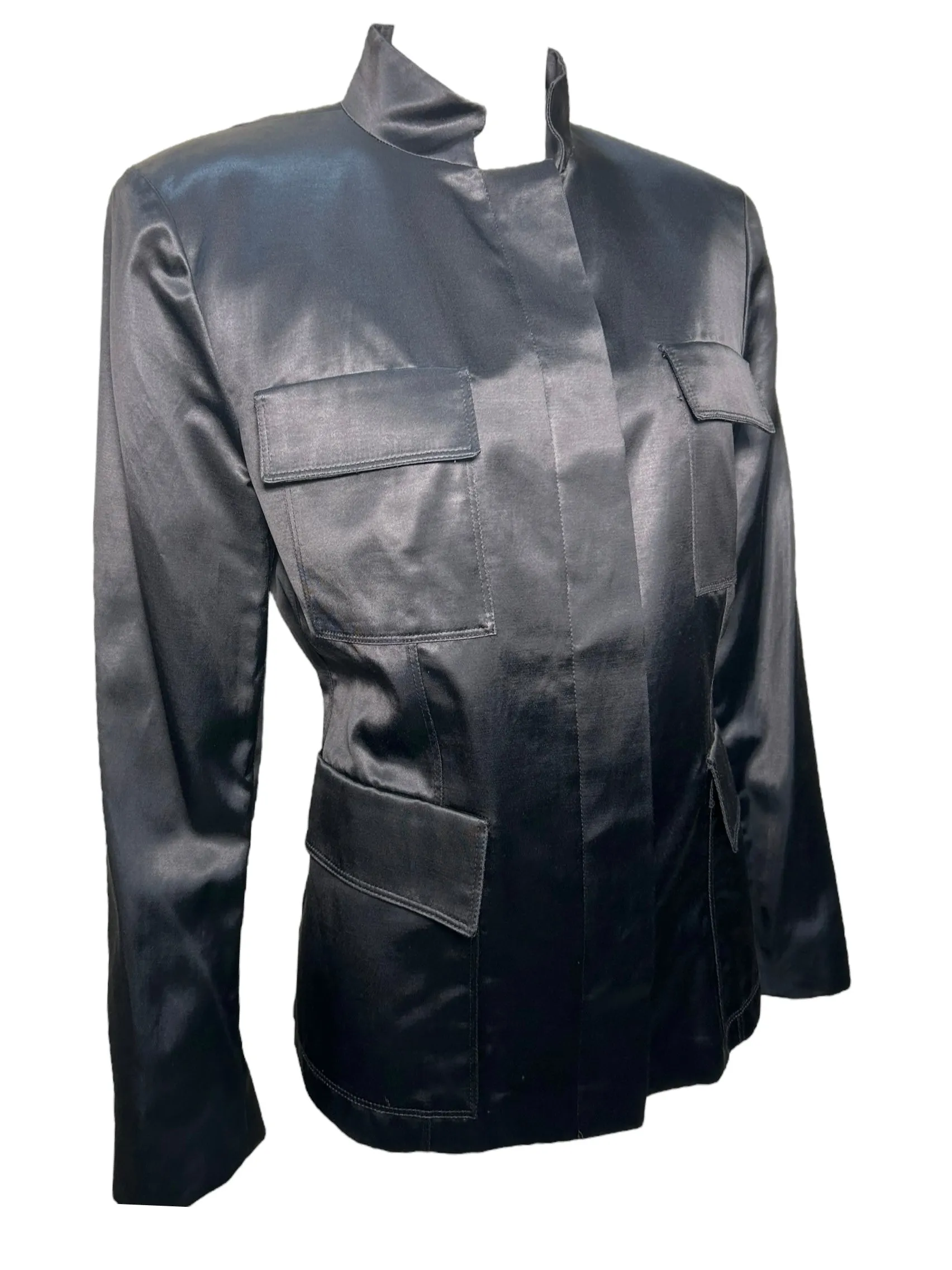Tom Ford for Gucci Y2K Black Satin Blazer w/Patch Pockets
