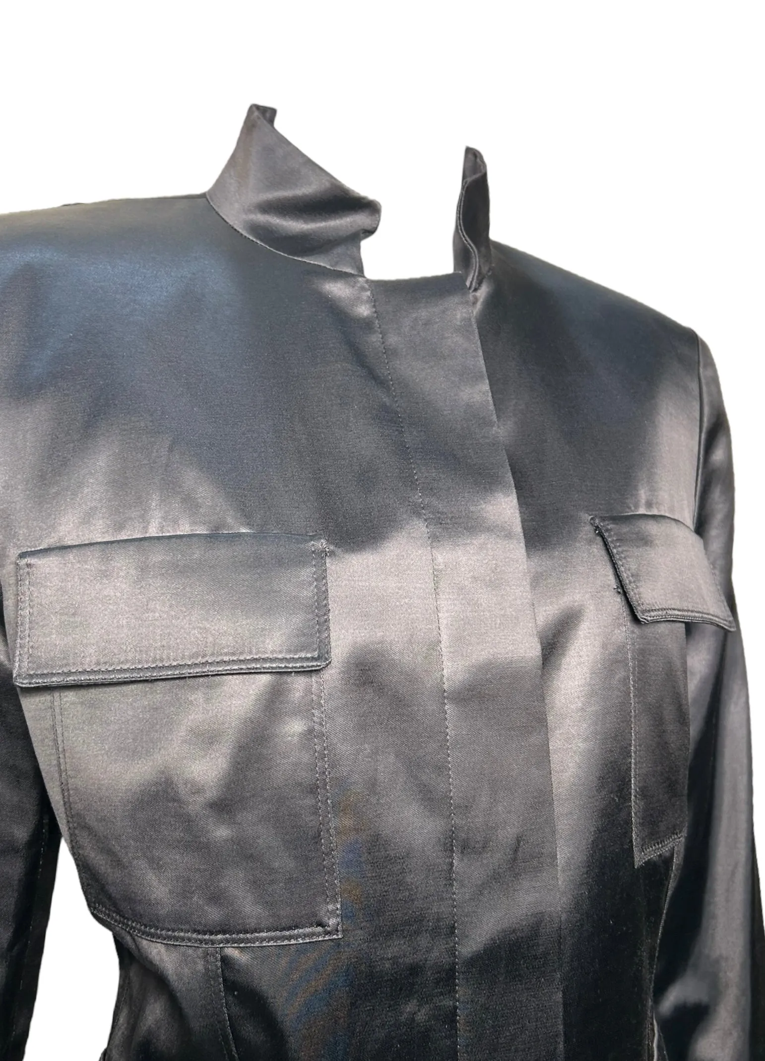 Tom Ford for Gucci Y2K Black Satin Blazer w/Patch Pockets