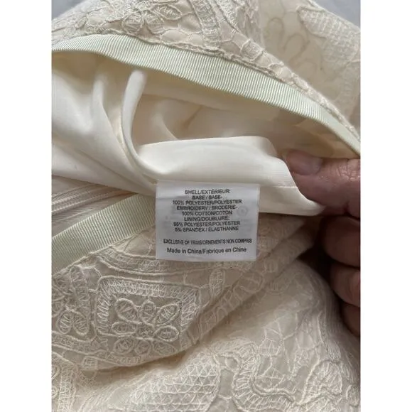 Tory Burch Floral Embroidered Pencil Skirt Womens Size 4 Ivory Romantic Scallop