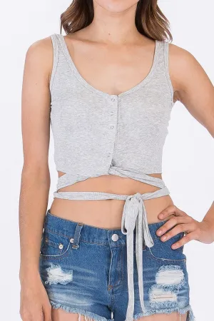 TOSS UP WRAP CROP TOP GREY