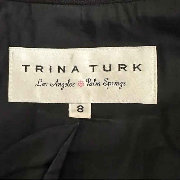 Trina Turk Black Floral Trim Ruffle Blazer Jacket Formal Business Casual Sz 8