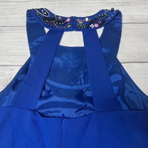 Trina Turk Royal Blue Beaded Neck Embellished Sheath Dress Size 10?