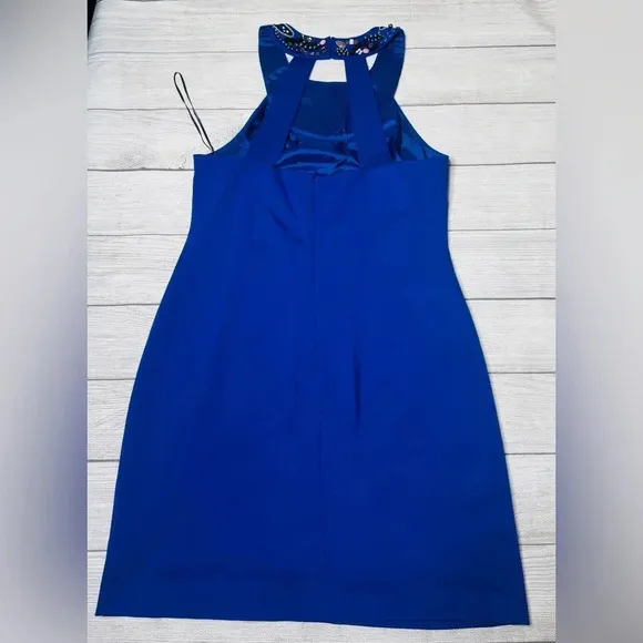 Trina Turk Royal Blue Beaded Neck Embellished Sheath Dress Size 10?