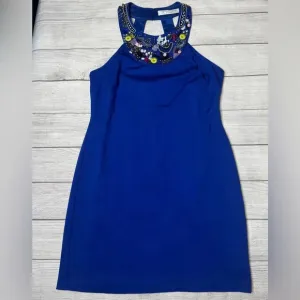 Trina Turk Royal Blue Beaded Neck Embellished Sheath Dress Size 10?