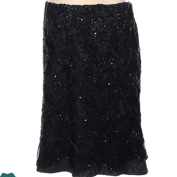 Trixi Schober Black Knee-Length Pencil Skirt Sequin Mesh Embellishments Size 10