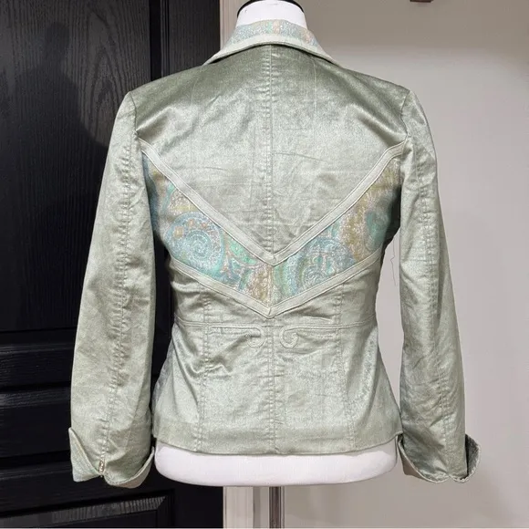 TRUE Meaning Green Velvet/Velour Metallic Paisley Blazer Jacket 8 Western Rodeo