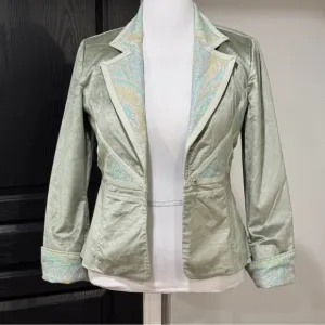TRUE Meaning Green Velvet/Velour Metallic Paisley Blazer Jacket 8 Western Rodeo
