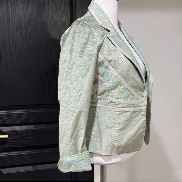 TRUE Meaning Green Velvet/Velour Metallic Paisley Blazer Jacket 8 Western Rodeo