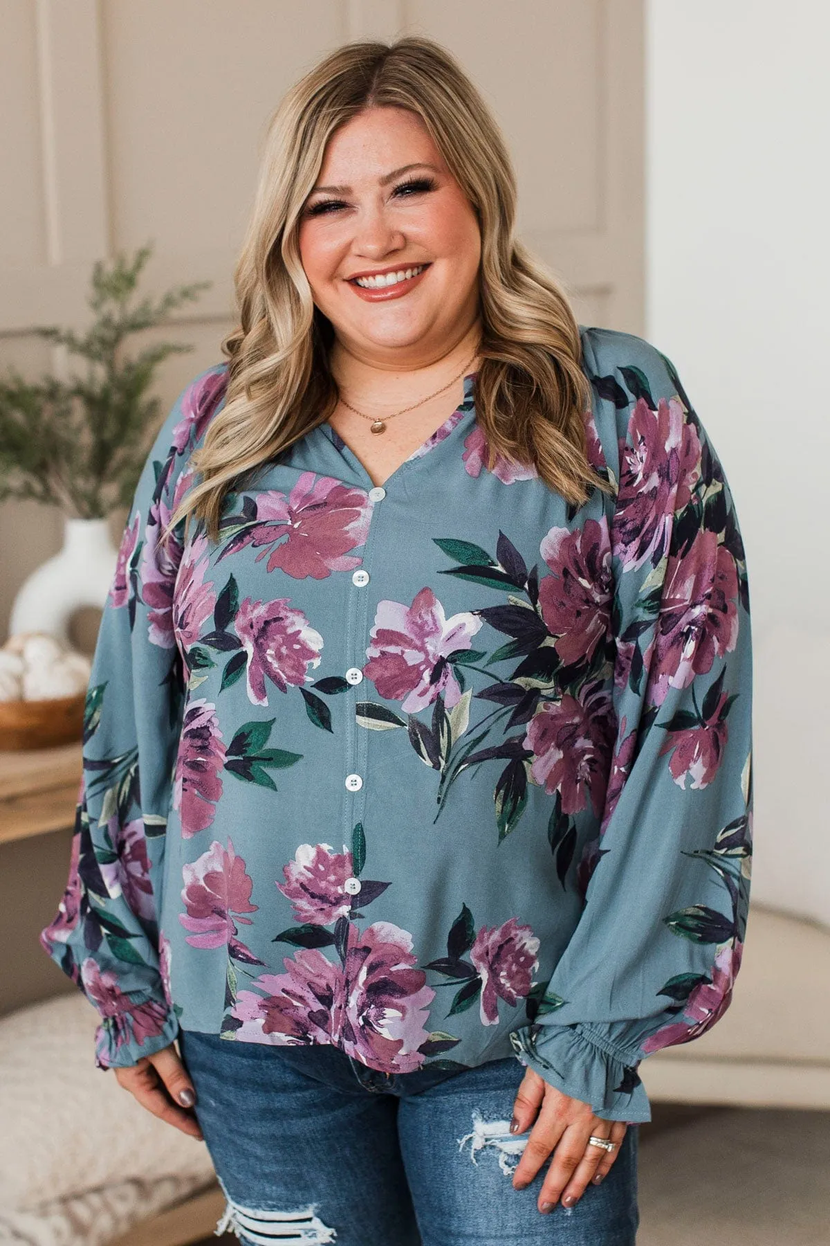 Trust The Process Floral Blouse- Denim & Lavender