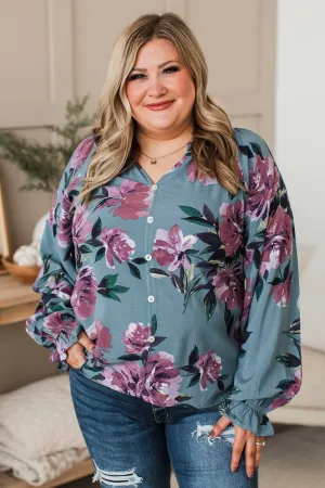 Trust The Process Floral Blouse- Denim & Lavender