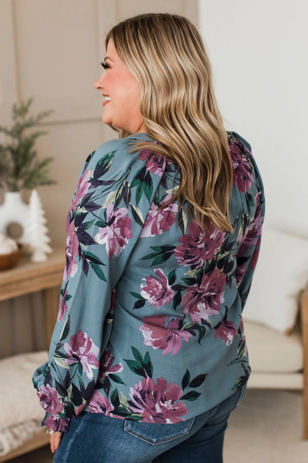 Trust The Process Floral Blouse- Denim & Lavender