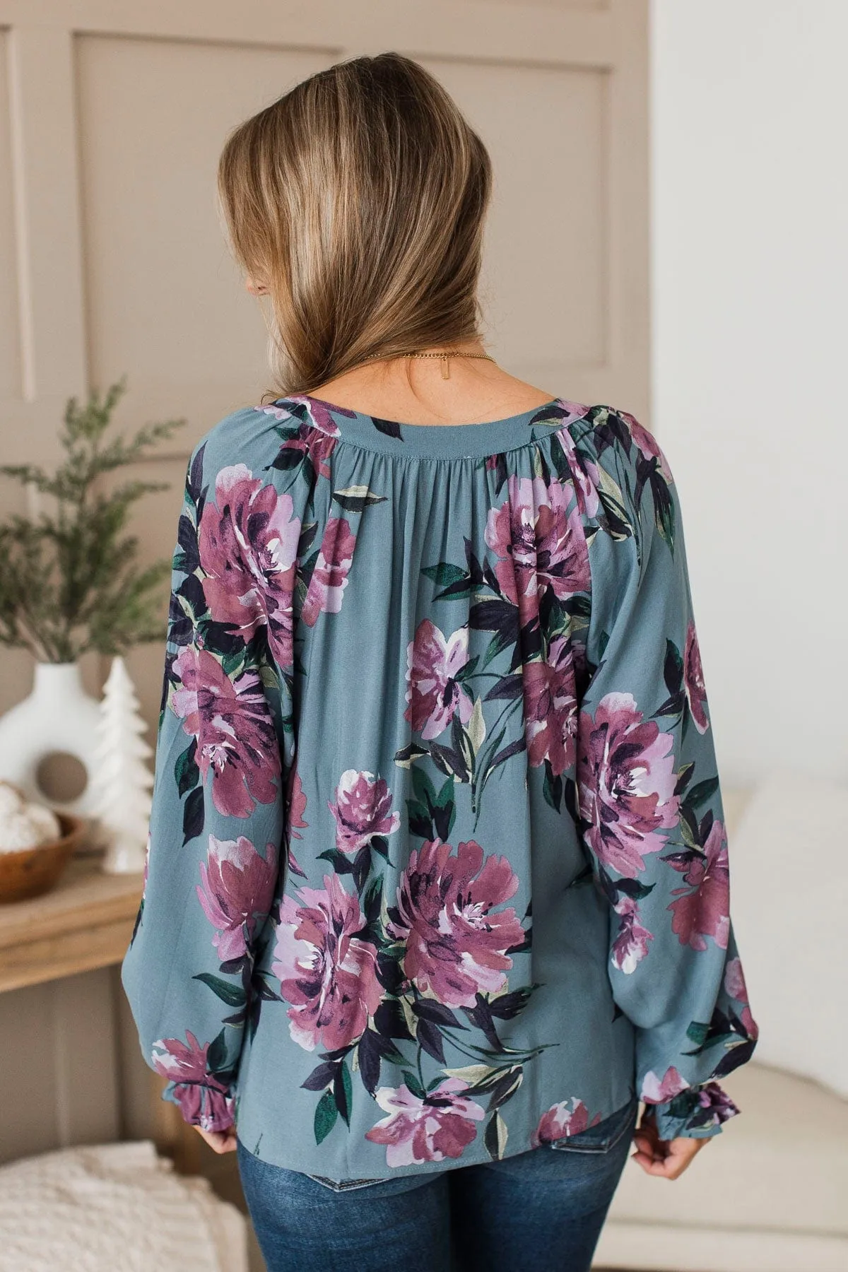 Trust The Process Floral Blouse- Denim & Lavender