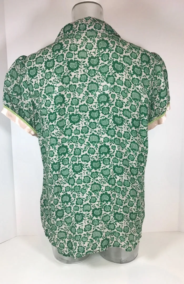 TSUMORI CHISATO Green Blouse w/ Silk Pockets & Trim Size 3