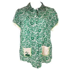 TSUMORI CHISATO Green Blouse w/ Silk Pockets & Trim Size 3