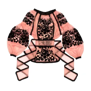 Tulle blouse with embroidery and lace