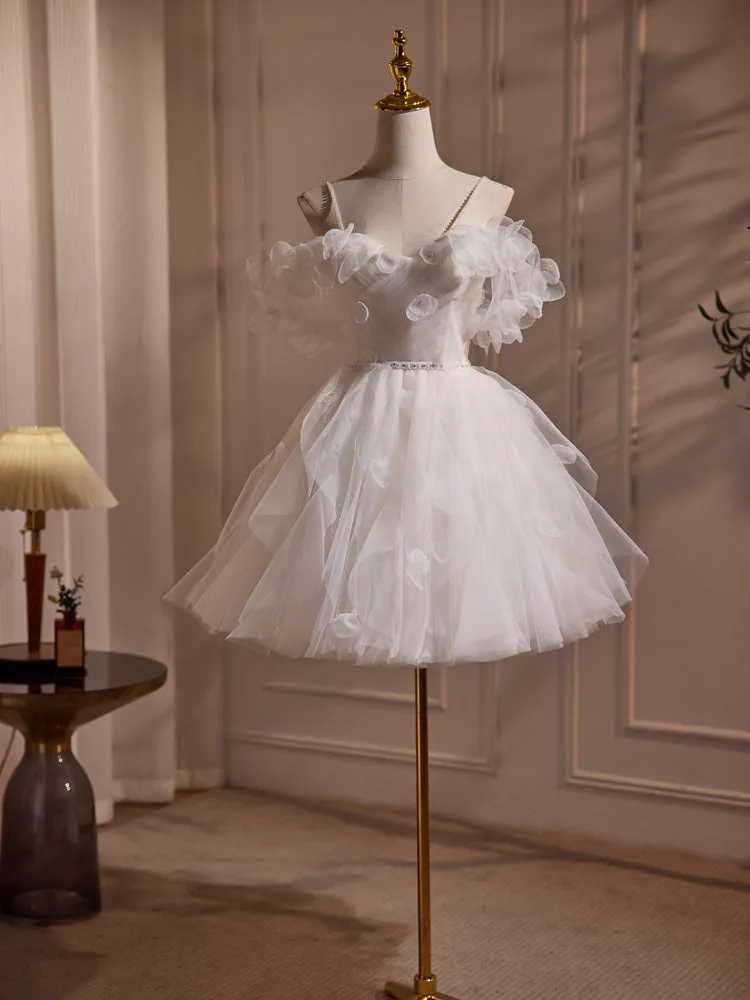 Tulle White Off the Shoulder Flower Short Homecoming Dress