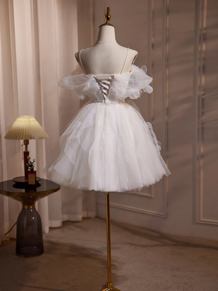 Tulle White Off the Shoulder Flower Short Homecoming Dress