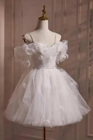 Tulle White Off the Shoulder Flower Short Homecoming Dress