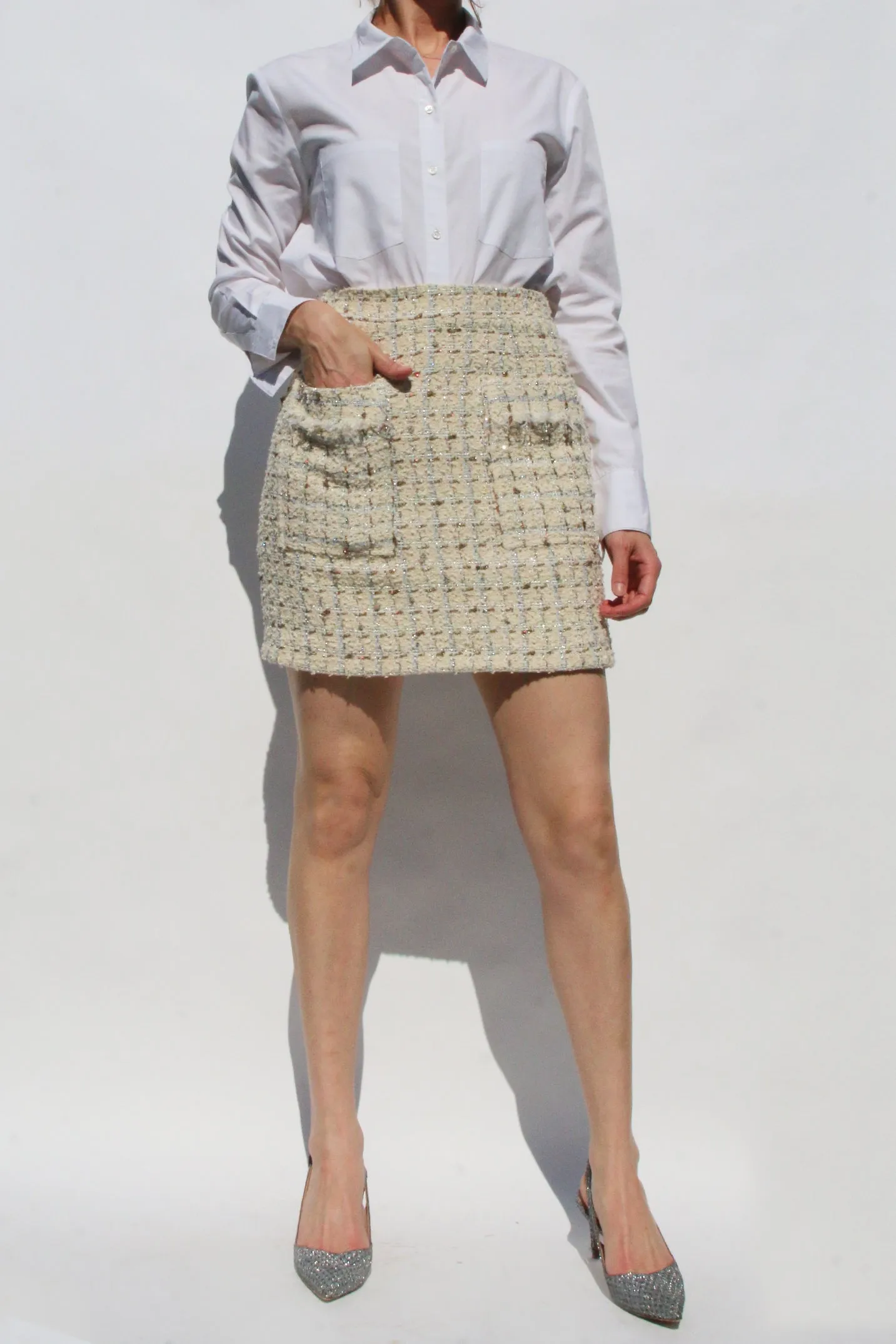 Tweed Mini Skirt with Pockets