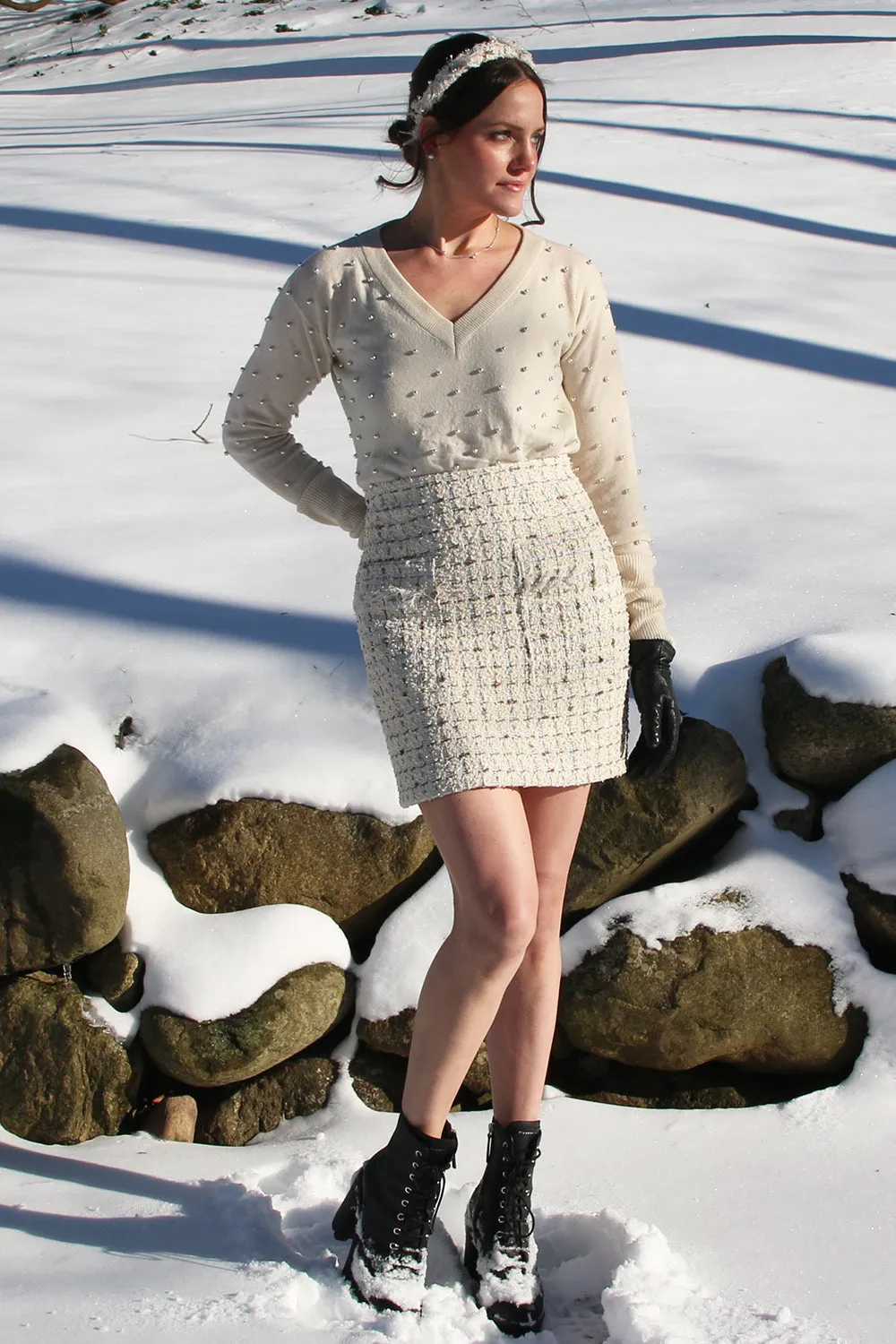 Tweed Mini Skirt with Pockets