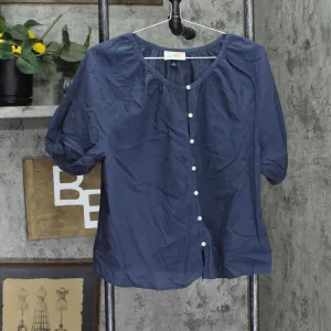 Universal Thread Puff Sleeve Woven Lightweight Button Up Blouse Shirt Top Blue M