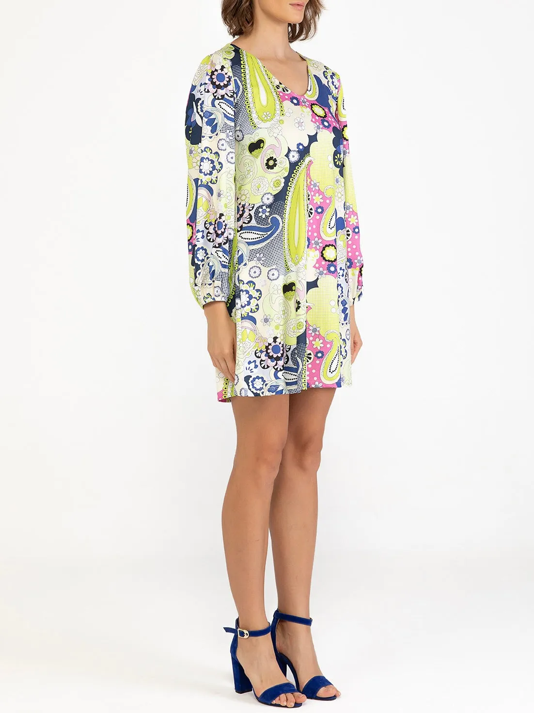V-Neck A Line Dress - Multi
