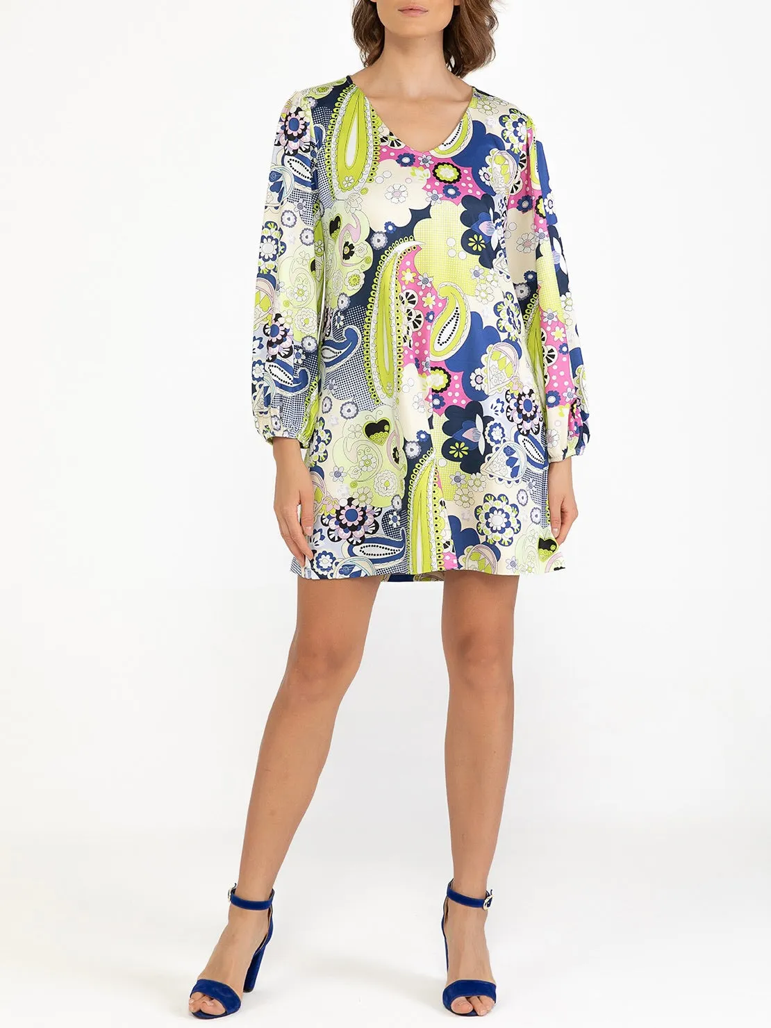 V-Neck A Line Dress - Multi