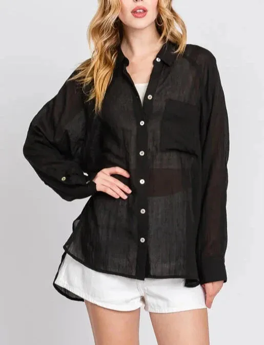 Valencia Plain and Sheer Button Up Long Sleeve (Assorted)
