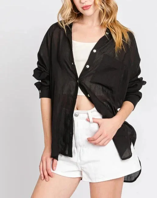 Valencia Plain and Sheer Button Up Long Sleeve (Assorted)