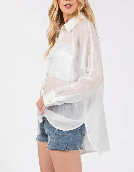 Valencia Plain and Sheer Button Up Long Sleeve (Assorted)
