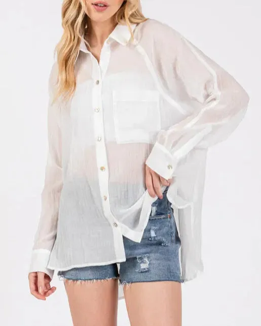 Valencia Plain and Sheer Button Up Long Sleeve (Assorted)