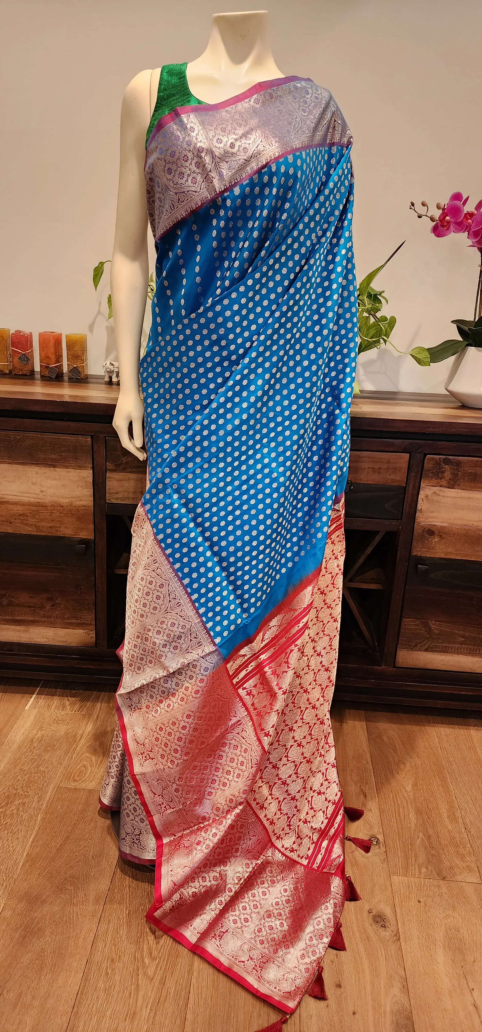 Venkatagiri Silk Saree in Blue W/ Custom Blouse