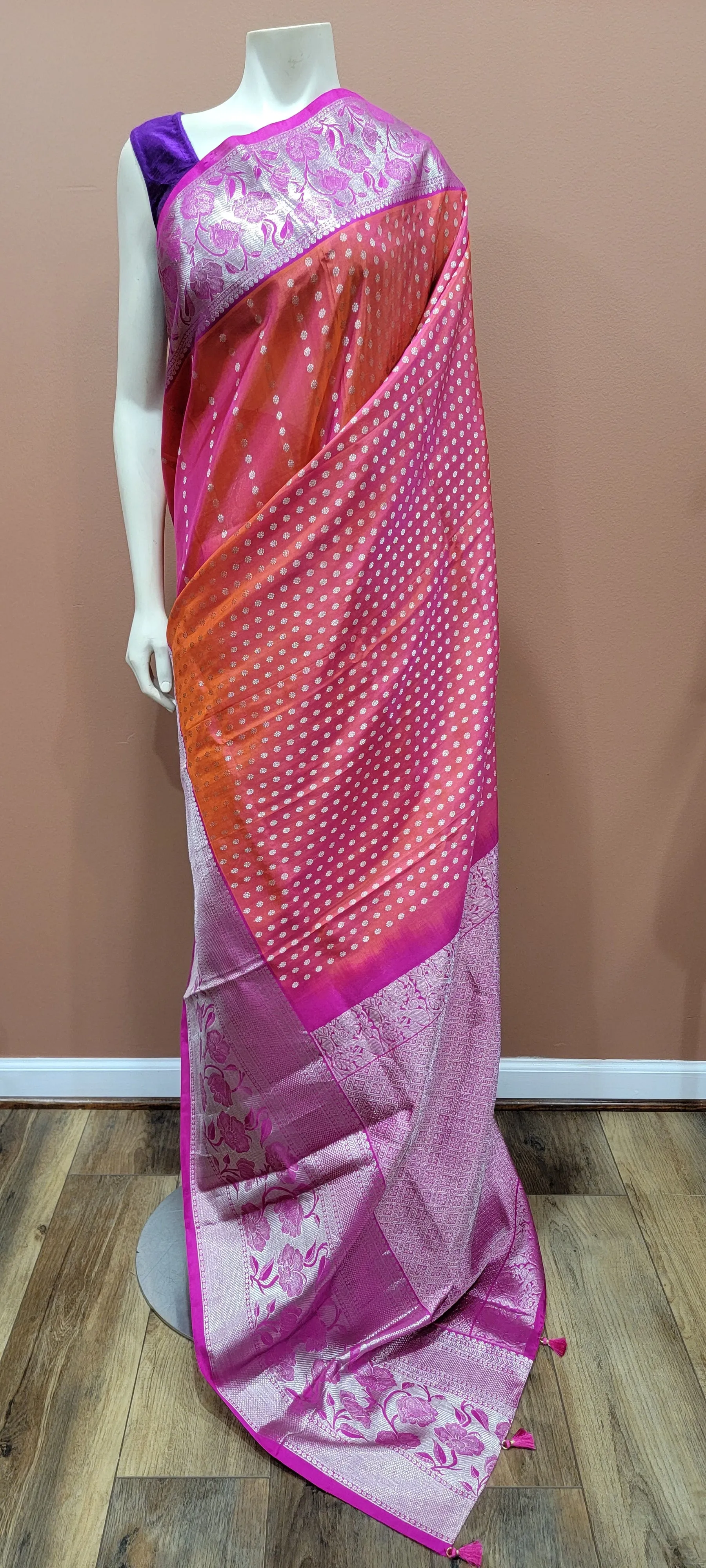 Venkatagiri Silk Saree in Pink w/ Custom Blouse