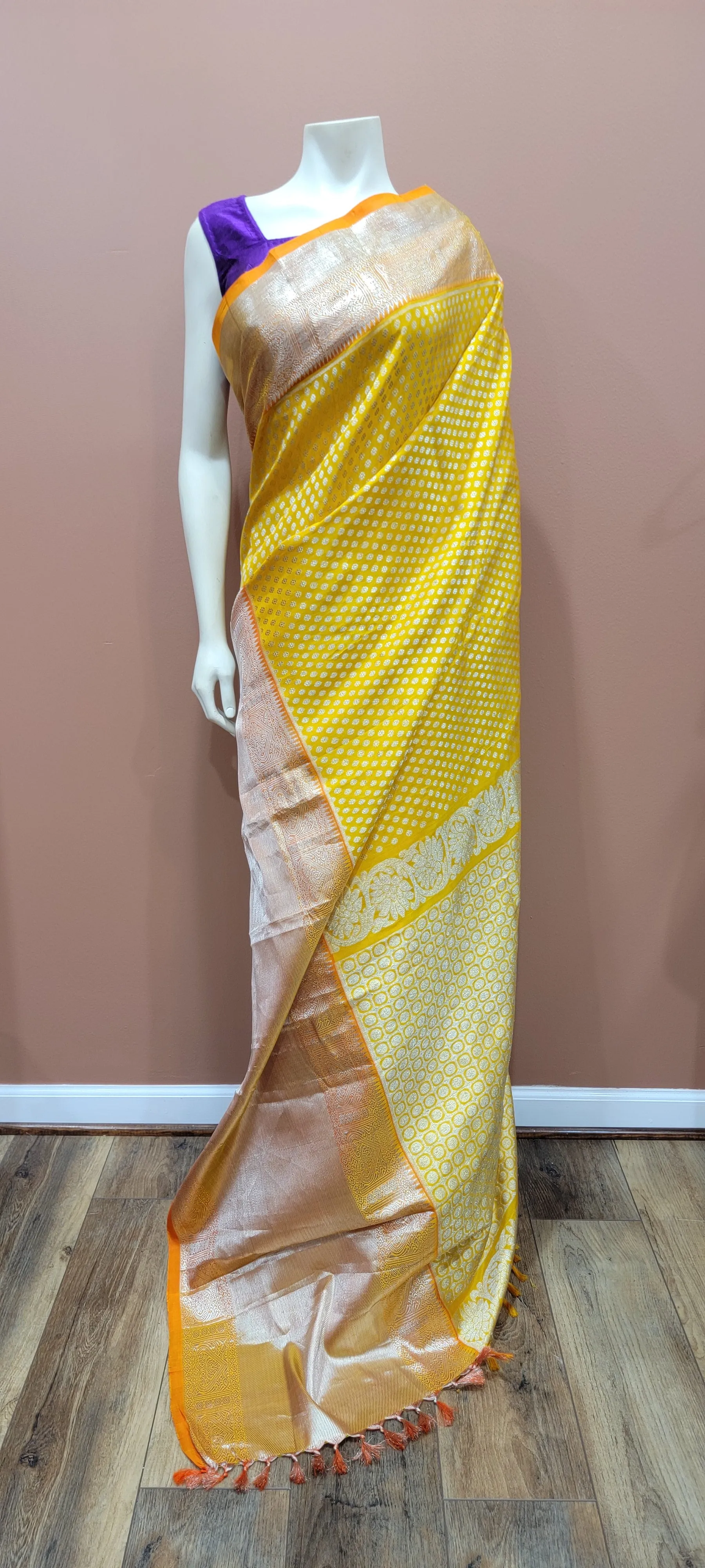 Venkatagiri Silk Saree in Yellow w/ Custom Blouse