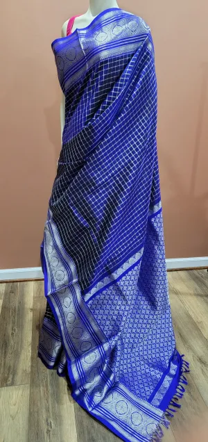 Venkatagiri Silk Saree w/ Blouse in Blue and Blue