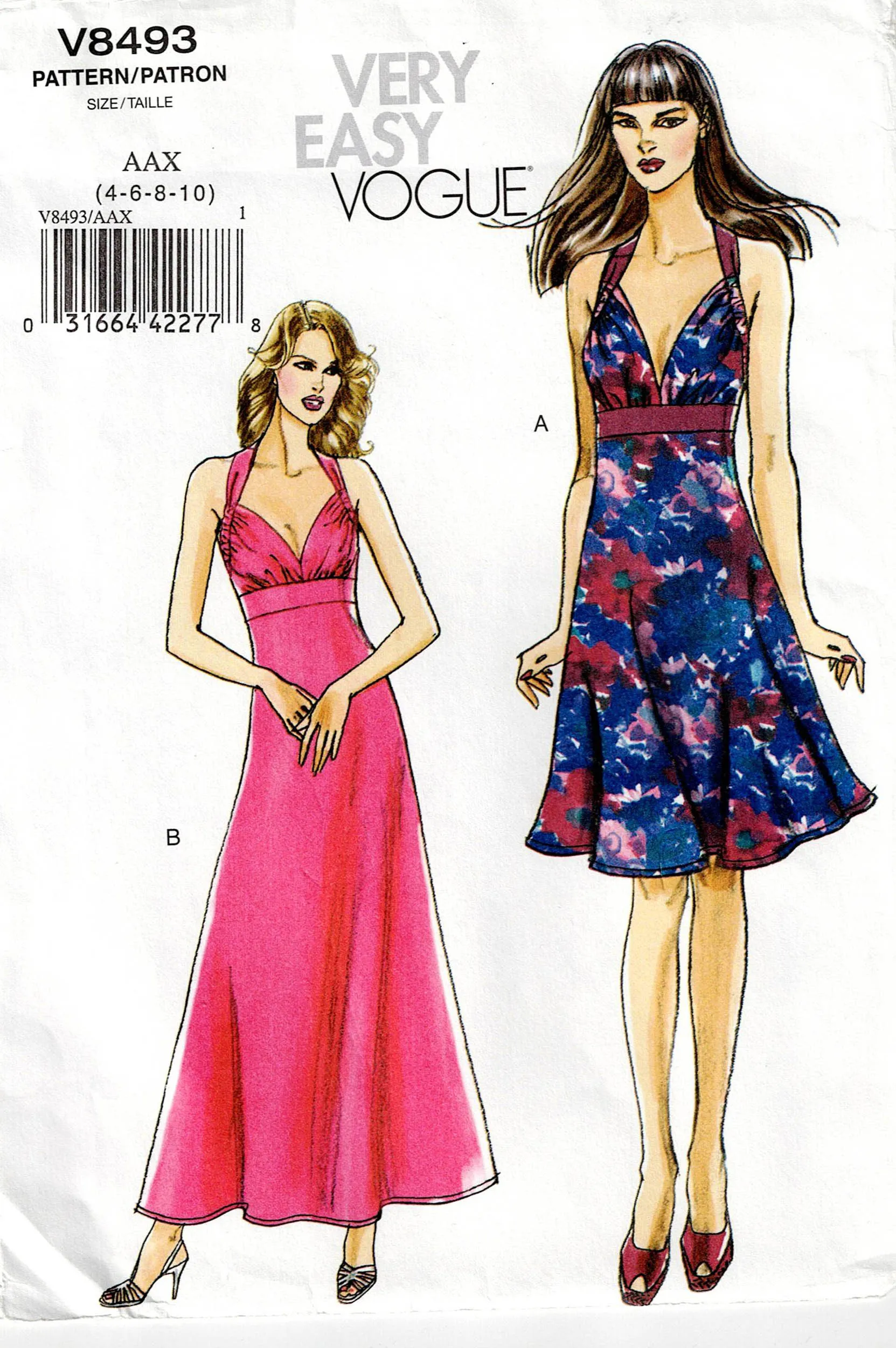 Very Easy Vogue 8493 Halter Midriff Evening Dress Out Of Print Sewing Pattern Size 4 - 10 UNCUT Factory Folded