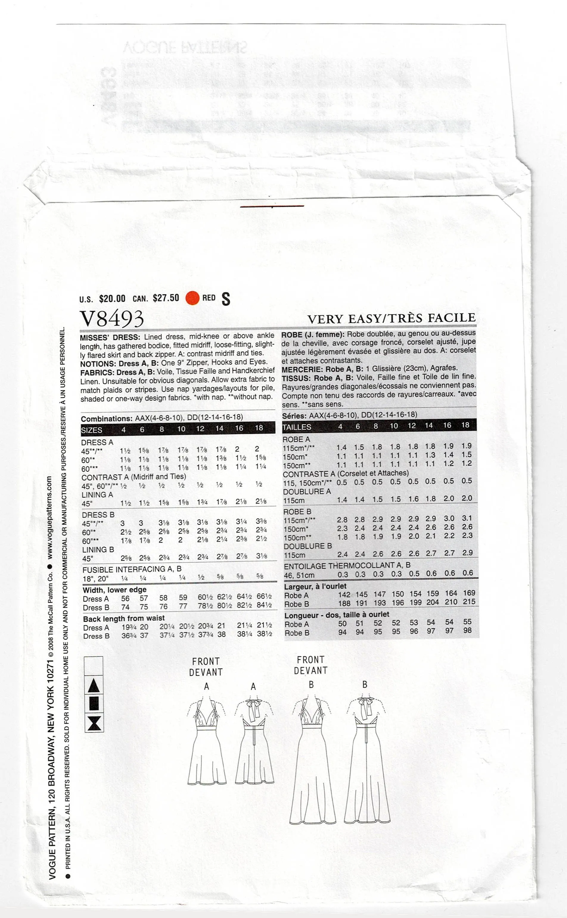 Very Easy Vogue 8493 Halter Midriff Evening Dress Out Of Print Sewing Pattern Size 4 - 10 UNCUT Factory Folded