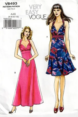 Very Easy Vogue 8493 Halter Midriff Evening Dress Out Of Print Sewing Pattern Size 4 - 10 UNCUT Factory Folded