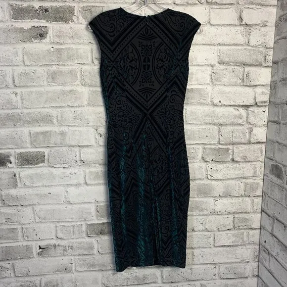 Vince Camuto Green Velvet Burnout Cap Sleeve Bodycon Sheath Dress