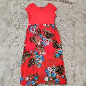 Vince Camuto Short Sleeve Maxi Dress Red With Blue Floral Women's Size XL