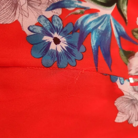 Vince Camuto Short Sleeve Maxi Dress Red With Blue Floral Women's Size XL