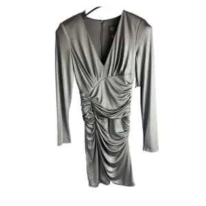 VINCE CAMUTO‎ Womens Beige Lined Shoulder Pads Long Sleeve Gray Shimmer Dress 2