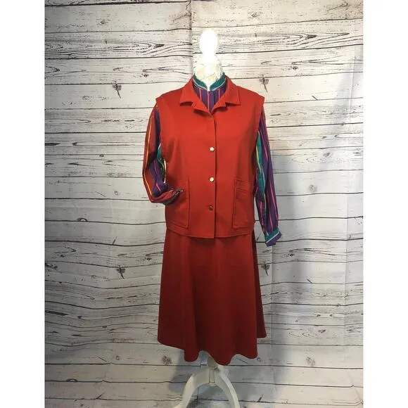 Vintage 70's 3 piece Donna Louise blouse, skirt and top size 16
